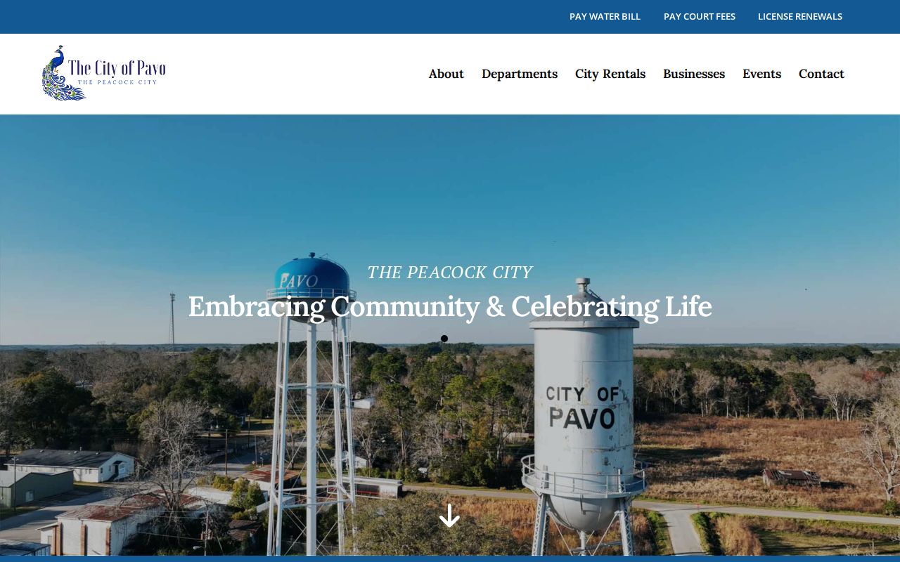 City of Pavo official municipal contact page for a split-county arrest route